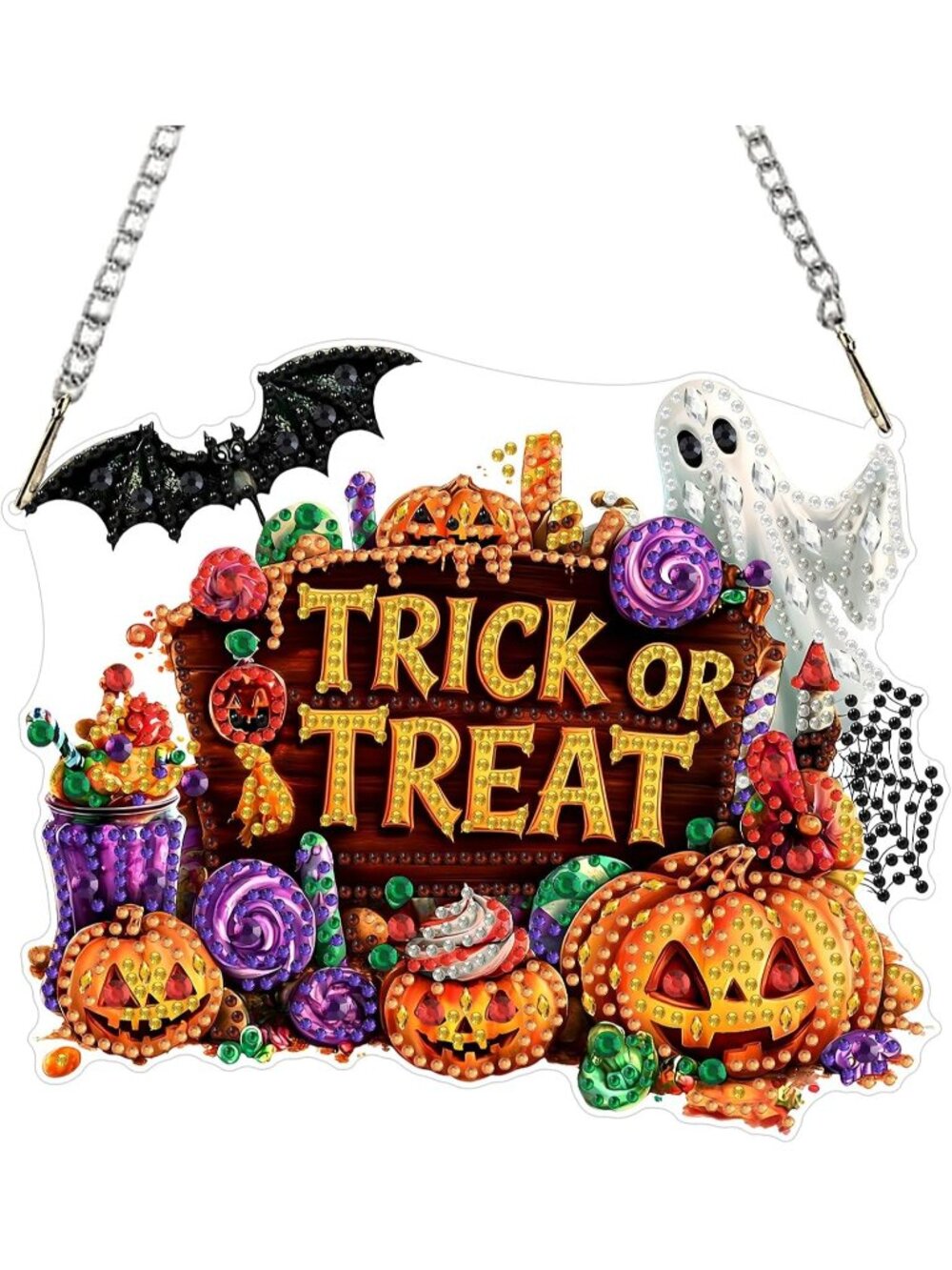Ghost Diamond Art Hanging Kits Yellow for Adults Halloween Decor Strong Adhesive